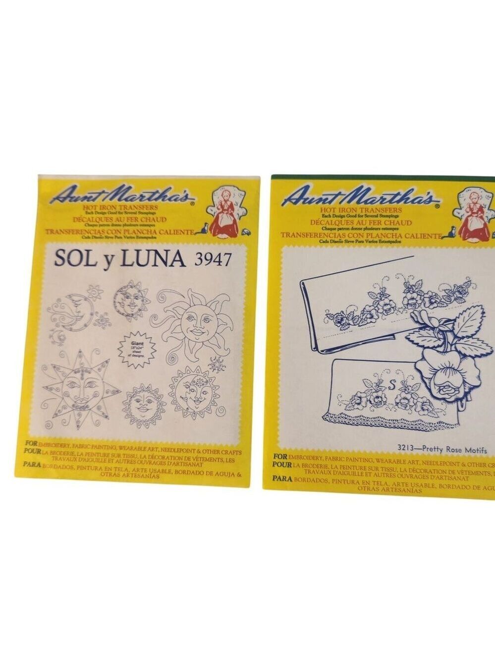 Aunt Marthas Hot Iron Transfers Sol Y Luna 3947 & Pretty Rose Motifs 3213 For Ne